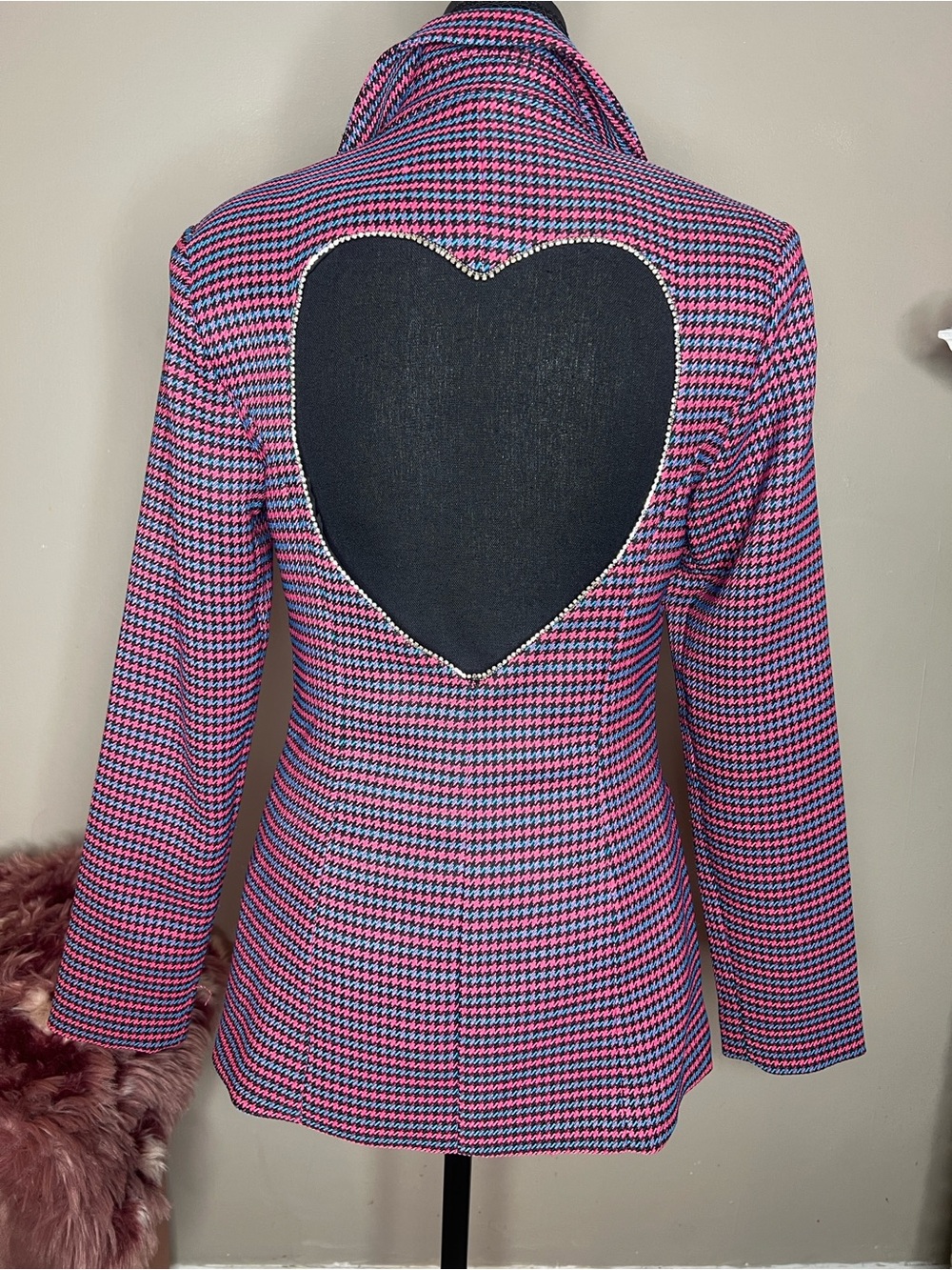 Tailored Pink & Blue Houndstooth Women's Blazer